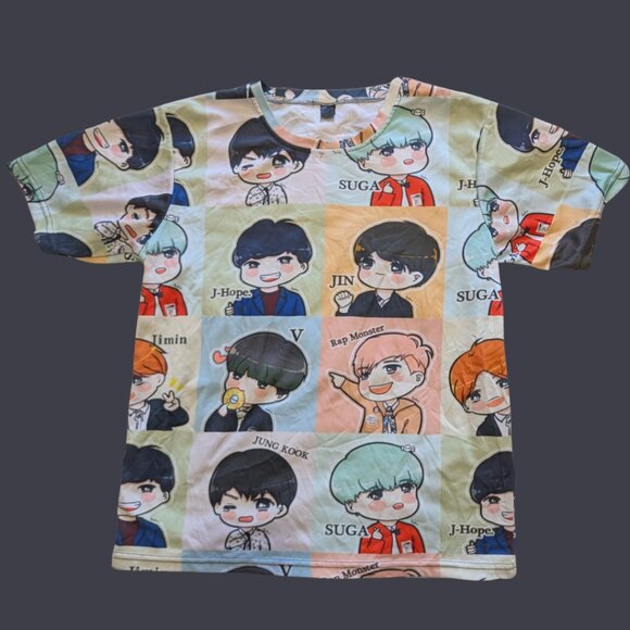 BTS Chibi All-Over Print Tee — Faded Tag (Approx. Small) — Polyester - Picture 1 of 4
